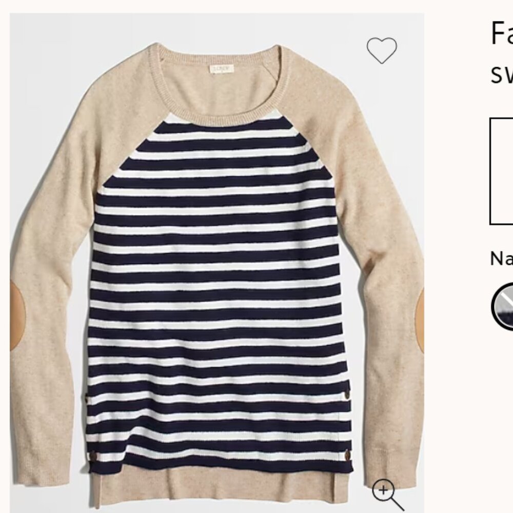 Nwt J Crew Wool Blend Sweater  Navy Stripe Beige Elbow Patches Side Button L